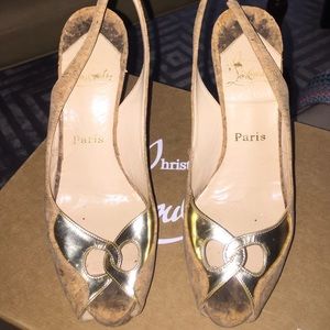 Christian Louboutin tan cork heels