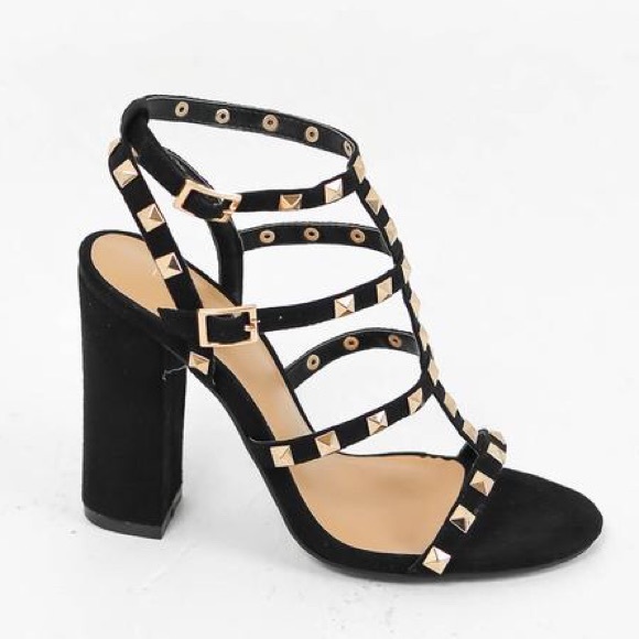 LAST ONE ❣️Black Sandel Heels with Gold Studs - Picture 3 of 3