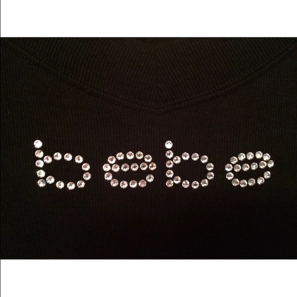 SOLD bebe Black Ribbed Knit 3/4 Sleeve V-Neck Top - Picture 3 of 4