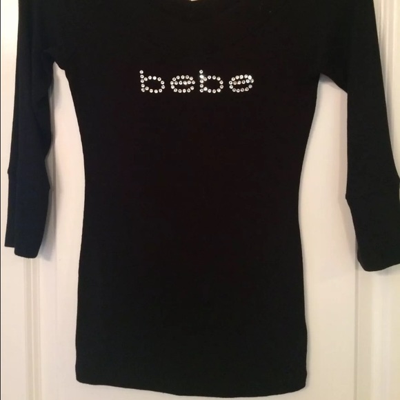 SOLD bebe Black Ribbed Knit 3/4 Sleeve V-Neck Top - Picture 4 of 4