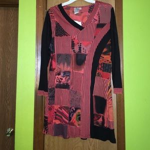 Patchwork pattern rayon blouse
