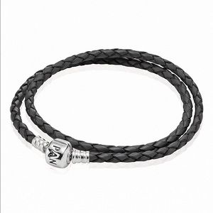 Pandora grey leather double bracelet