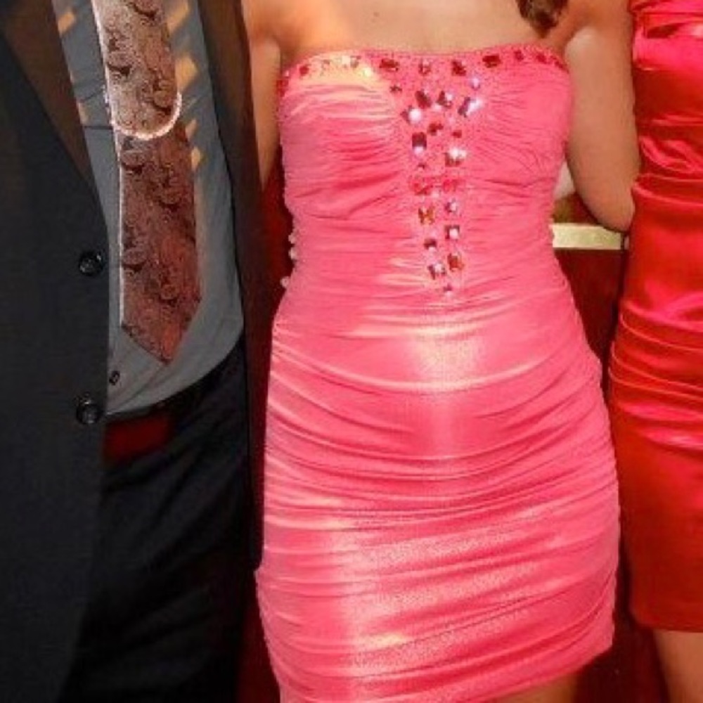 Coral shimmer strapless formal dress