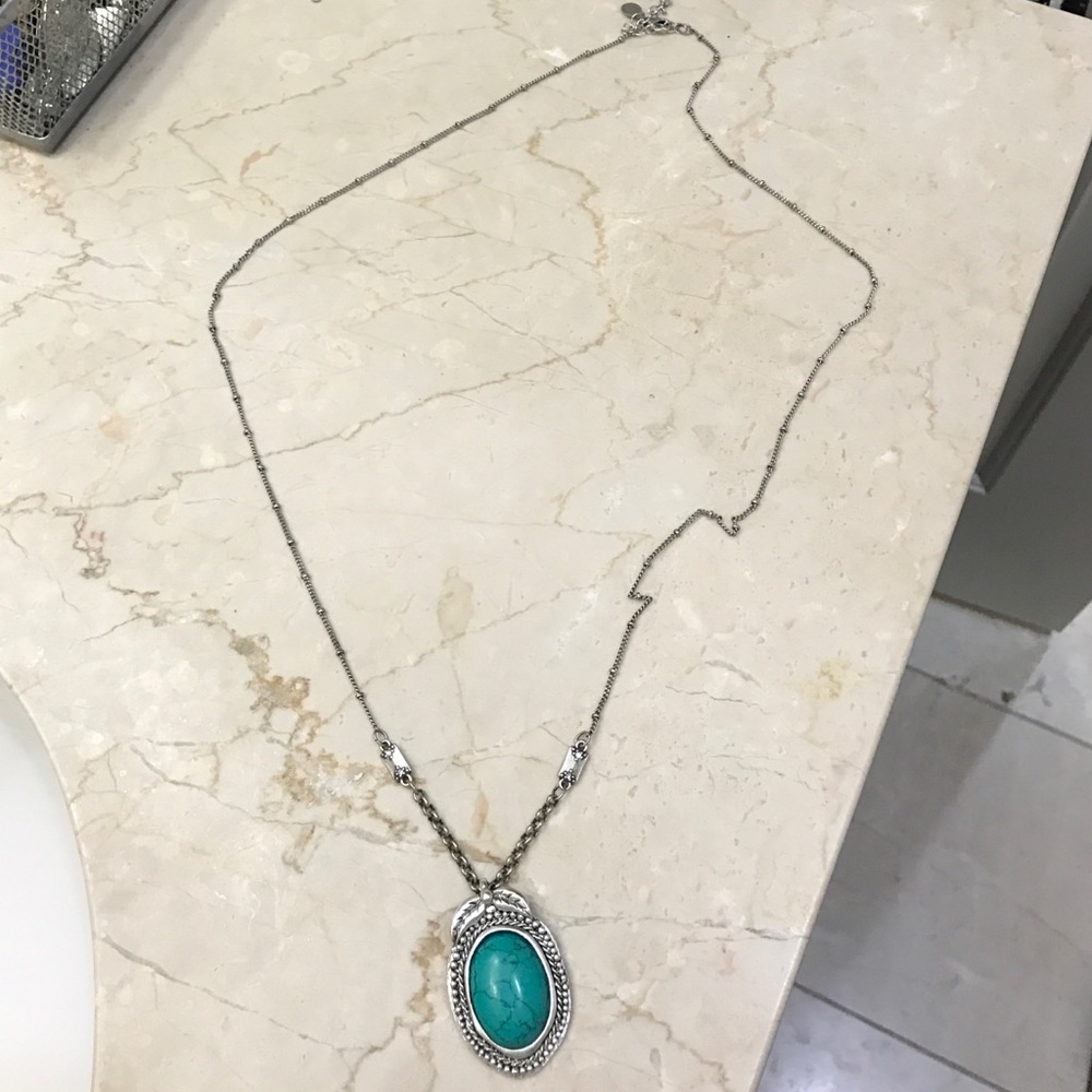 American eagle turquoise and silver long necklace