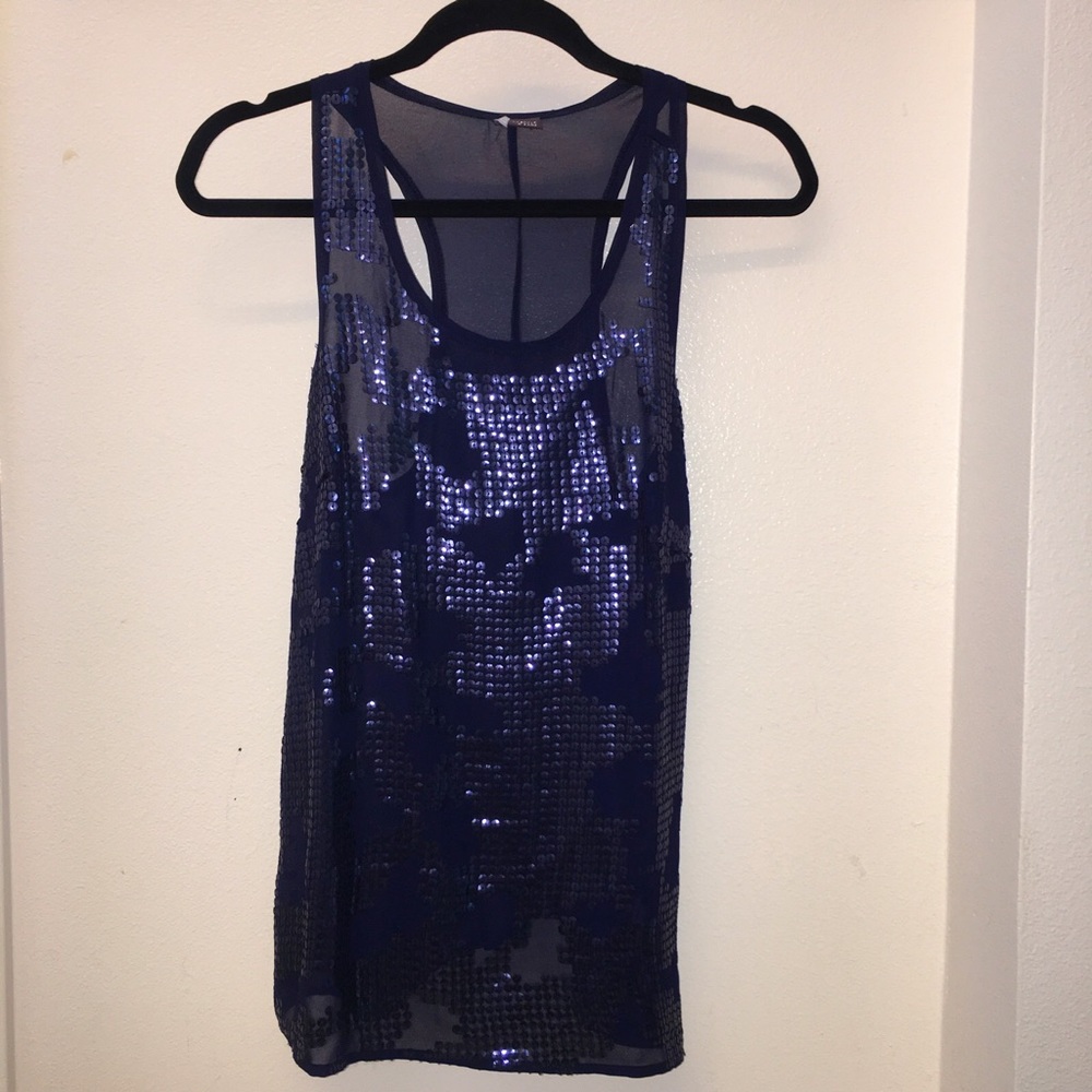 Deep Blue Sequin Tank Top from Urban Outfitters