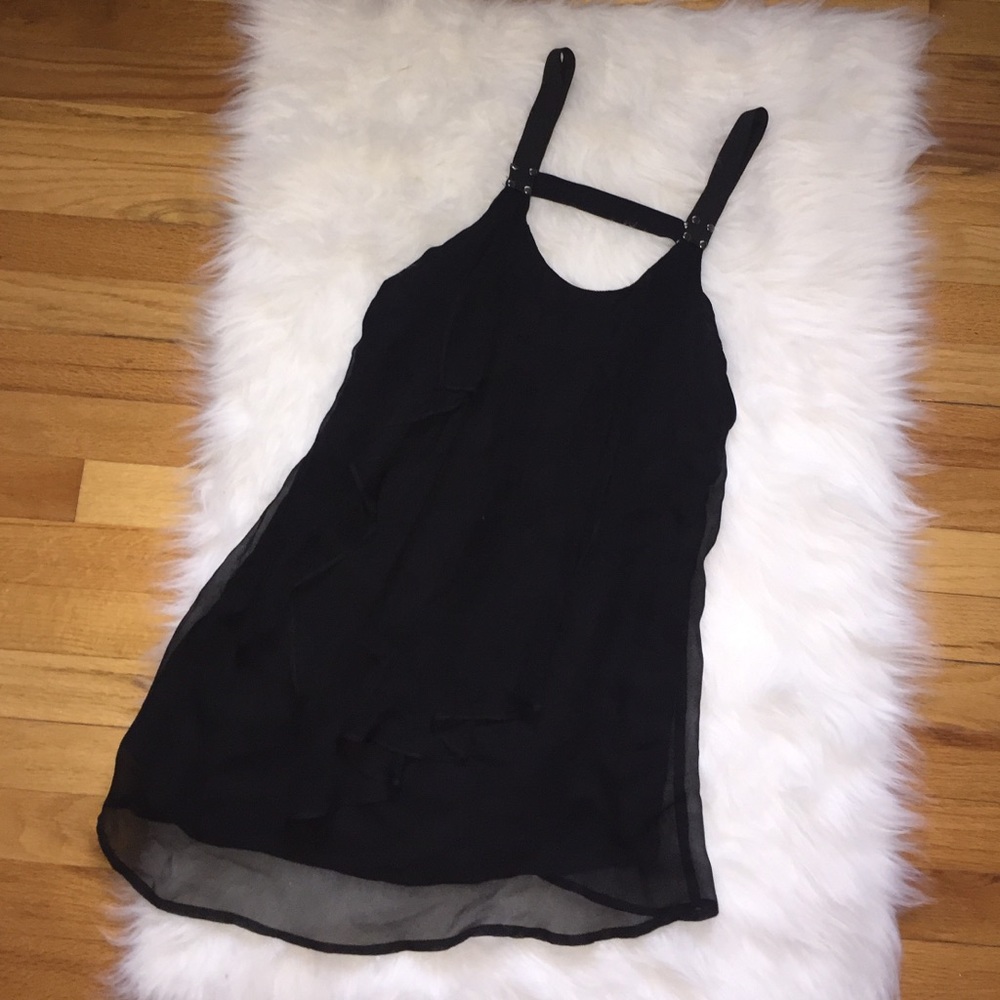Olive Olivia Black Chiffon Top w Silver Studdings