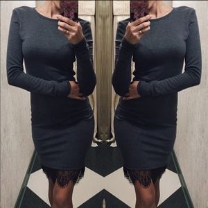 Long Sleeve Lase insert O Neck Dress