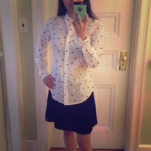 Jcrew perfect dress shirt polka dot black white