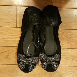 Black suede tory burch flats