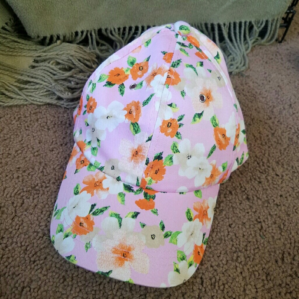 Pink floral baseball cap
