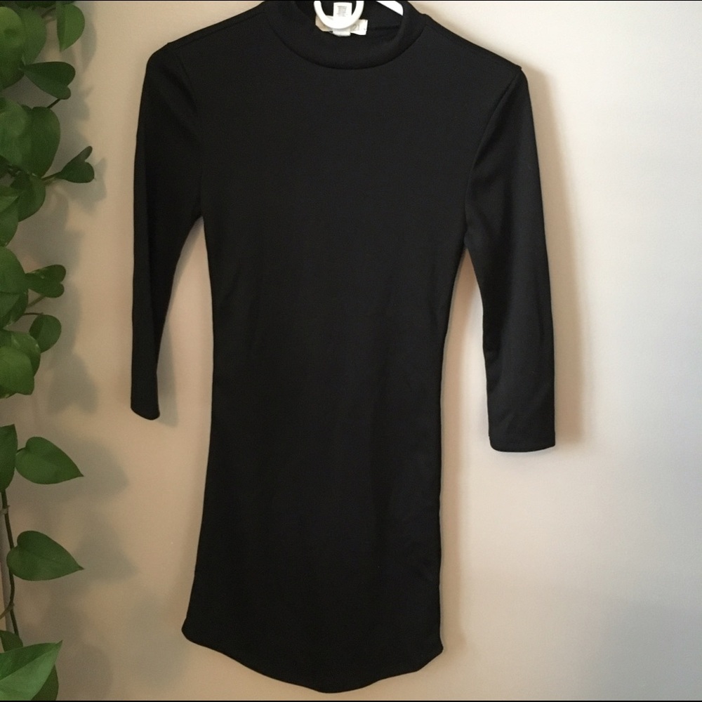 Plain black high neck dress