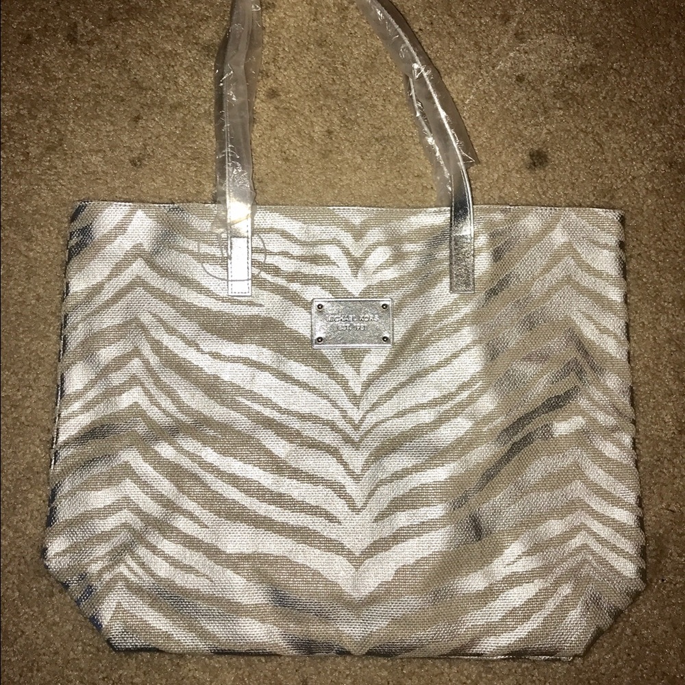 Silver zebra print tote