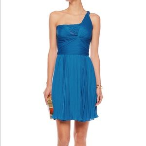 Aquamarine One-shoulder Plissé Jersey Mini Dress