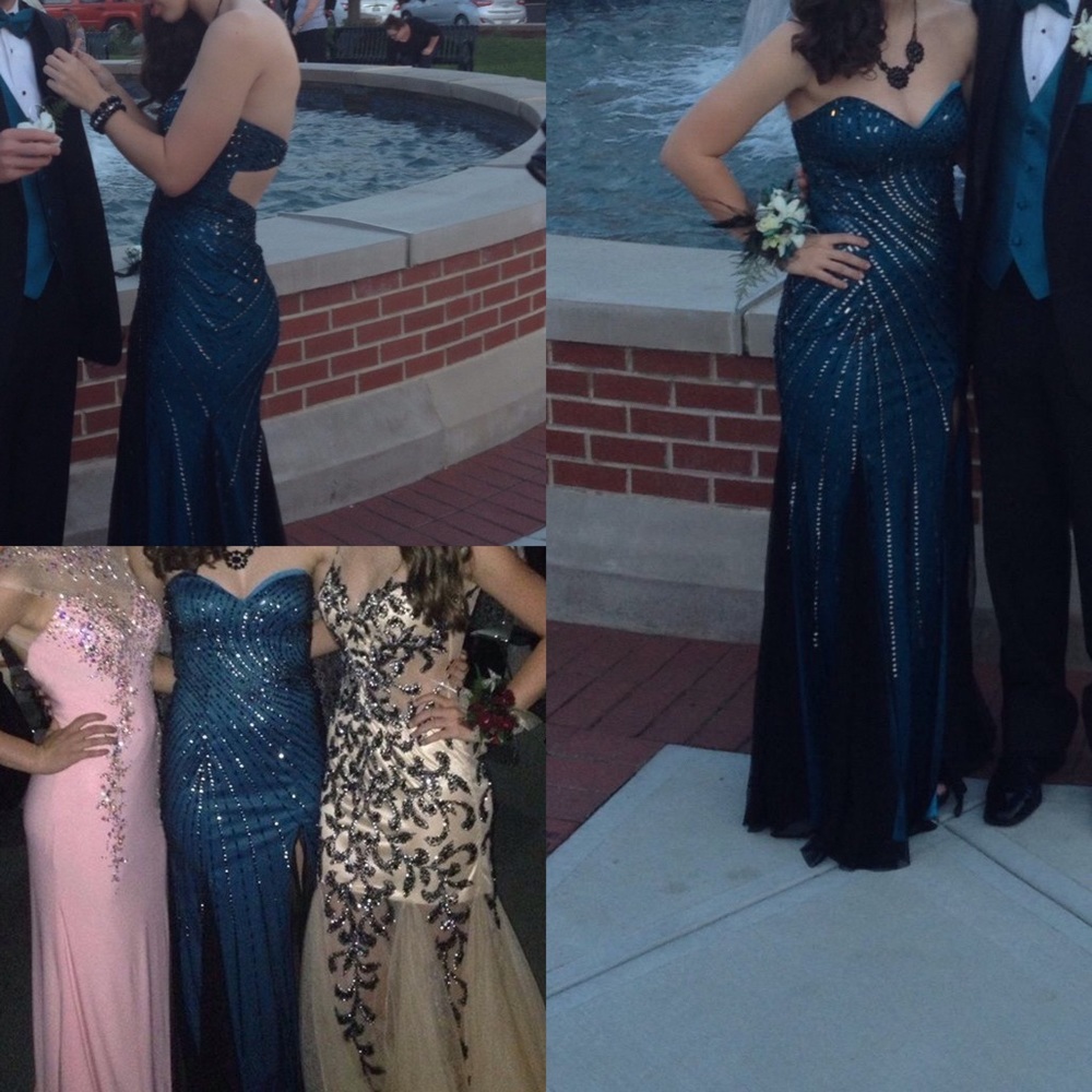 Jeweled Turquoise long prom or formal gown - Picture 1 of 4