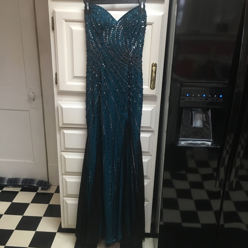 Jeweled Turquoise long prom or formal gown - Picture 2 of 4