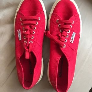 Red superga sneakers! Worn three times. Size 10