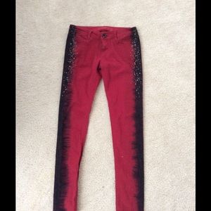 red and black slim fit pants