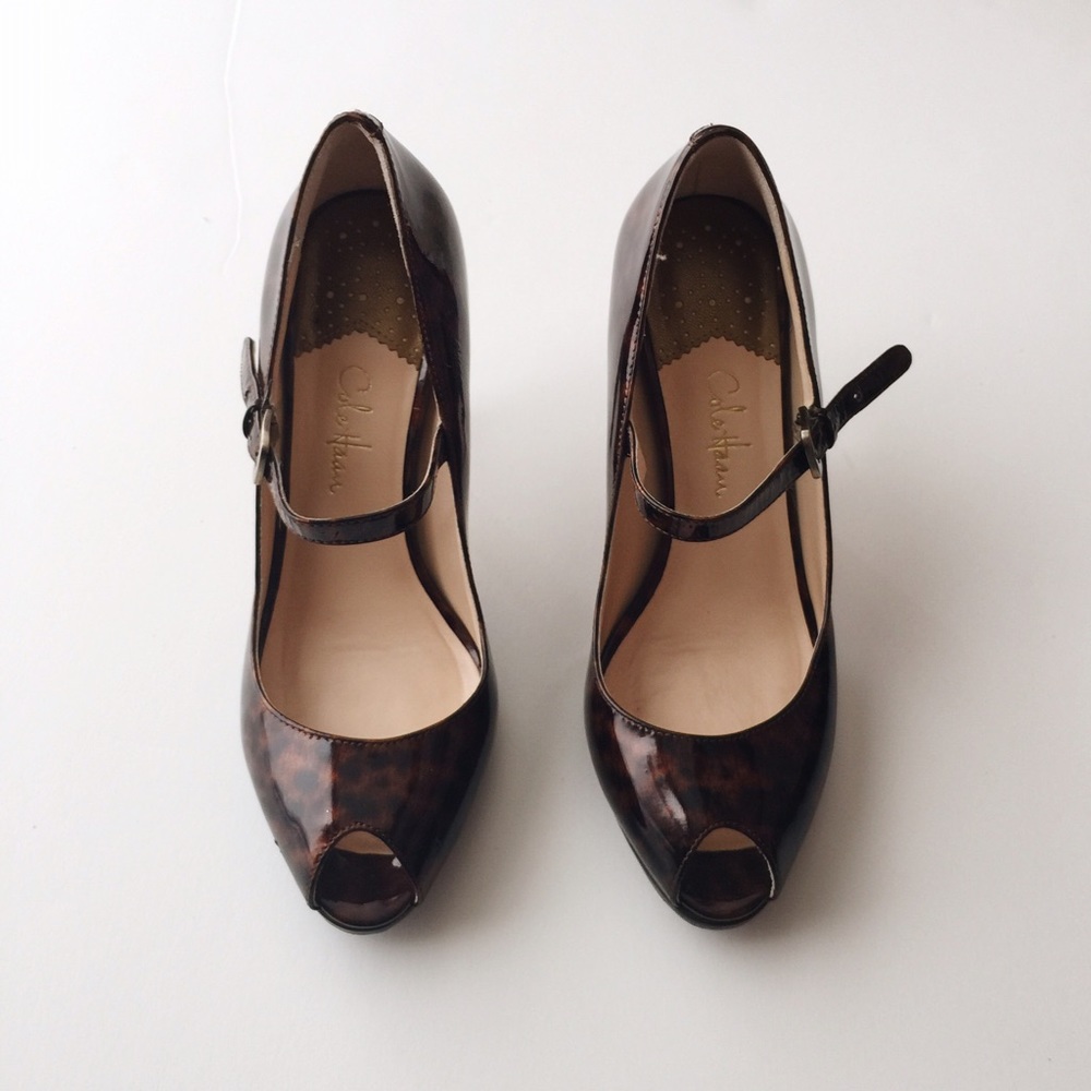 Cole Haan Tortoise Print Peep Toe Maryjanes