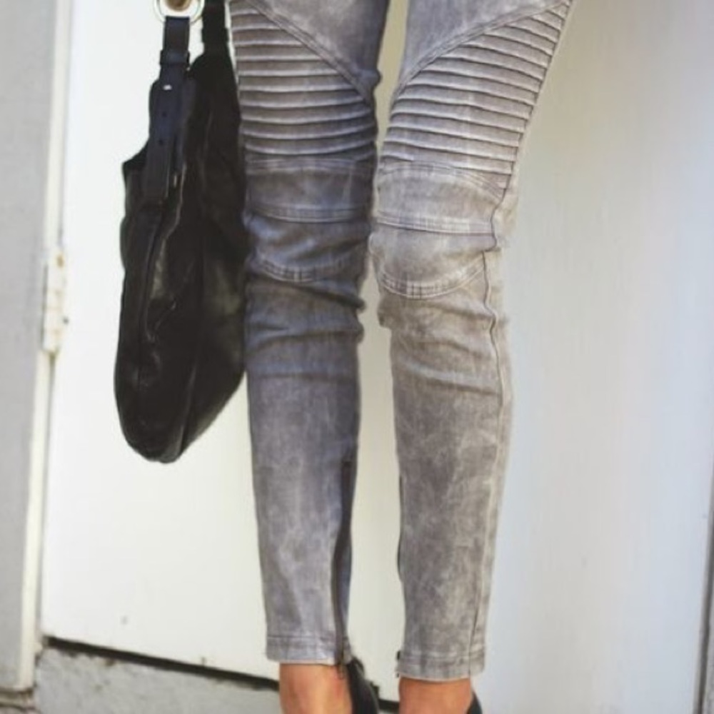 Domino Grey moto skinny jeans
