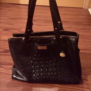 Brahmin black embossed croc leather handbag