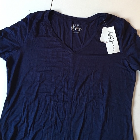 NEW Super Soft Navy V-Neck Stretch Tee Shirt - Picture 2 of 3