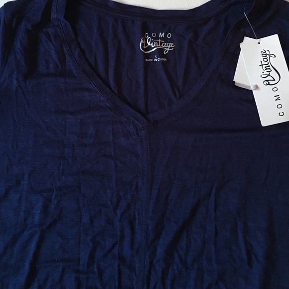NEW Super Soft Navy V-Neck Stretch Tee Shirt - Picture 3 of 3