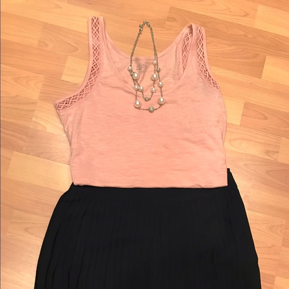 Soft Pink LOFT Tank Top with Embroidered Detail