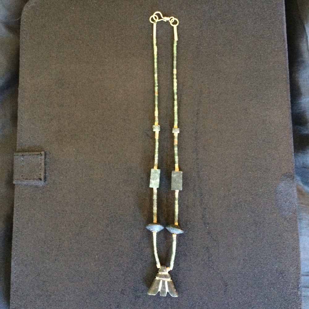 Genuine gemstone handmade vintage necklace. Jade