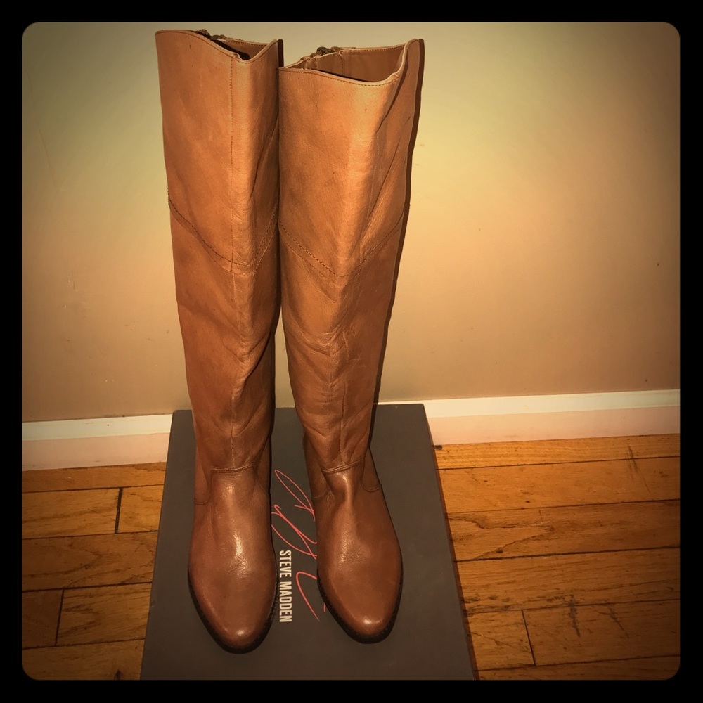Cognac Steve Madden over knee boots