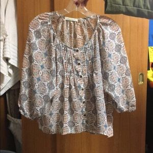 Patterned button peasant blouse
