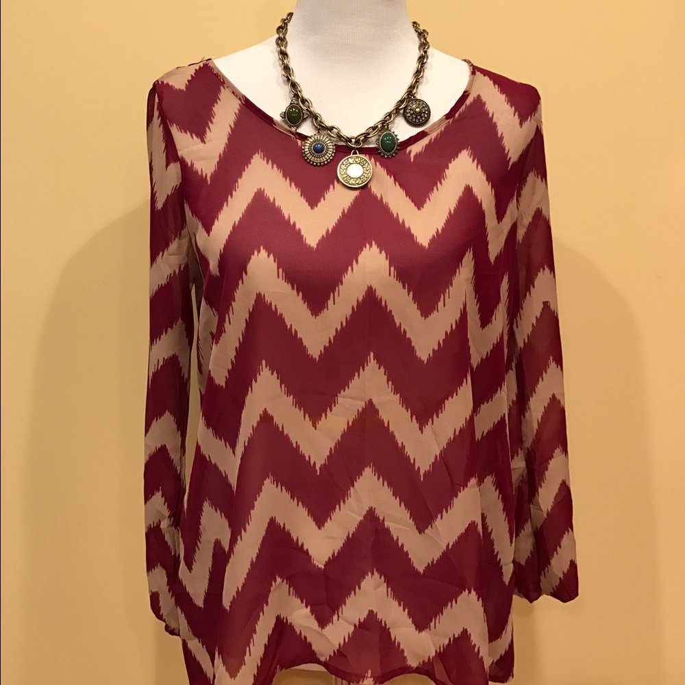 Charming Charlie Burgundy Chevron Blouse