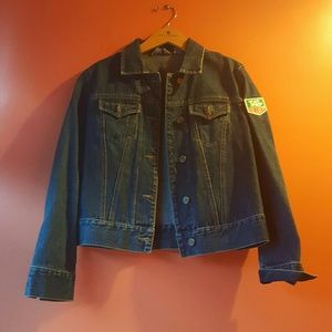 Denim jacket with Tag Heuer patch on sleeve Sz M