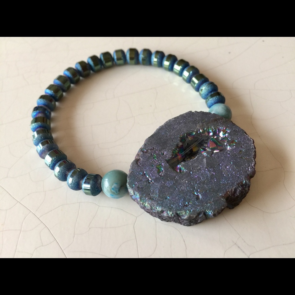 Colorful teal + druzy stone bracelet 🌈