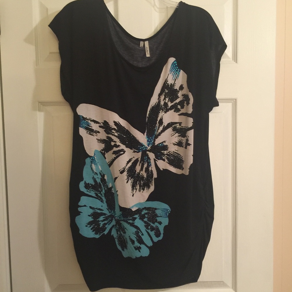 Black Blouse Embellished with Butterflies