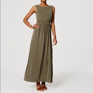 ANN TAYLOR LOFT GREEN RUCHED MAXI DRESS SIZE S