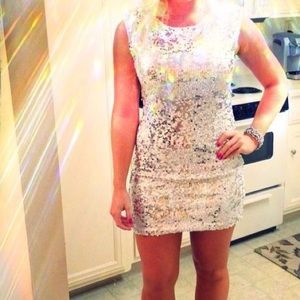 Arden B white/silver sequin mini dress
