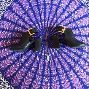 Peep-toe Ankle Heel Cut Out with Gold Buckle