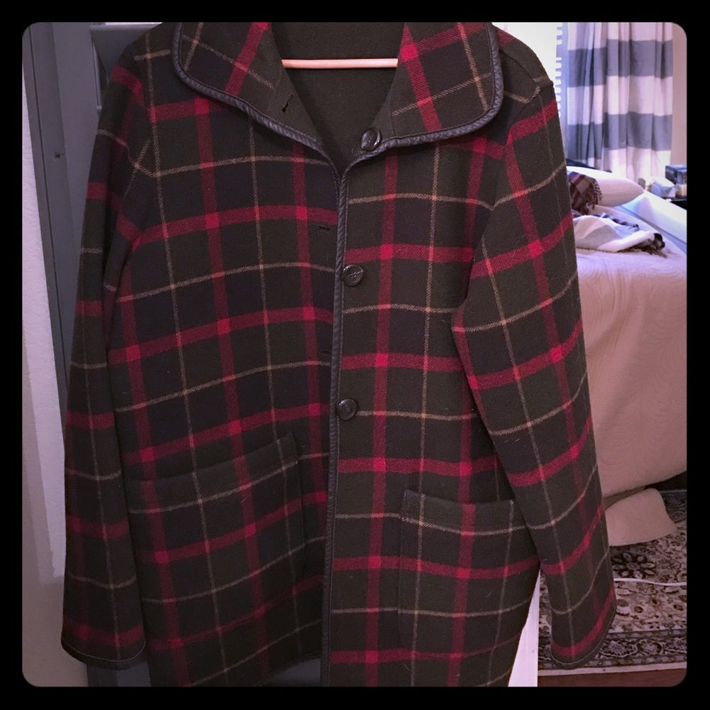 EUC Pendleton Wool Coat Reversible Plaid Green