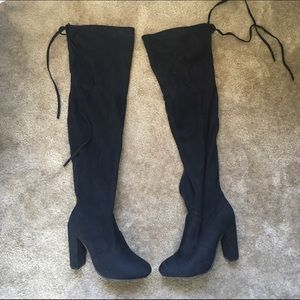 Thigh high suede black boots