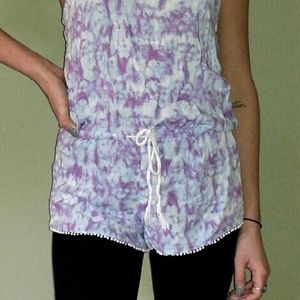 Blue and purple tye dye romper white detail