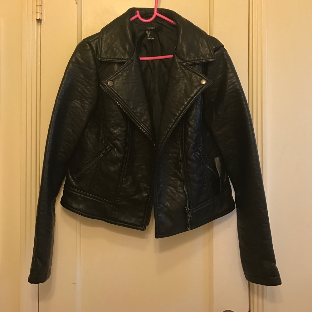 Black leather moto jacket