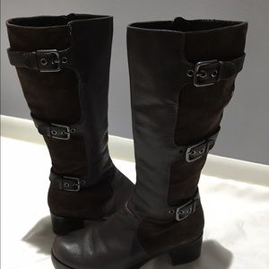 Ecco Brown Suede & Leather tall Boot Sz 8