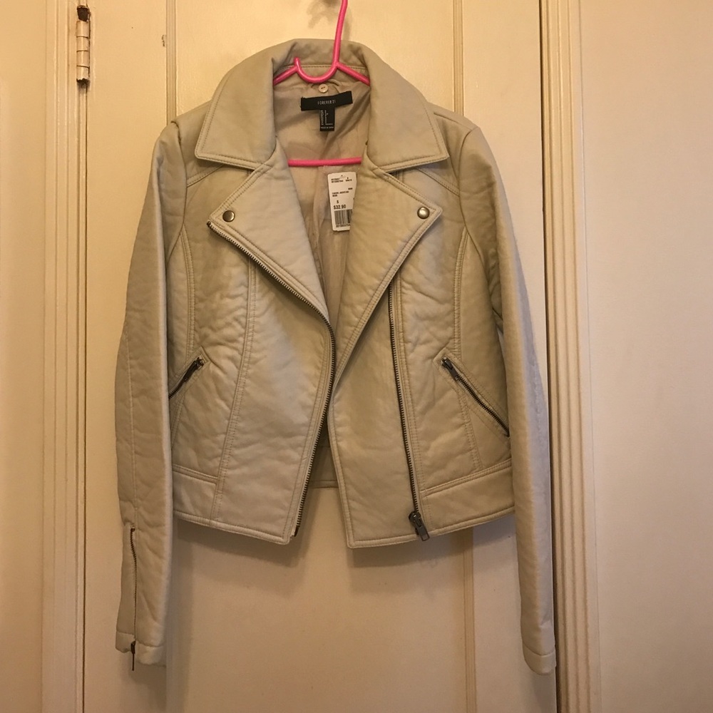 Cream leather moto jacket