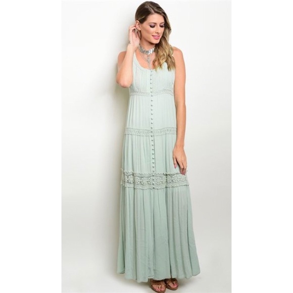 BLACK Boho Maxi  Crochet Knit Tiers Dress - Picture 3 of 4