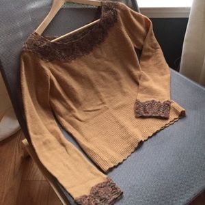 Anthropologie Moth Crocheted Scoop Neck Sweater.