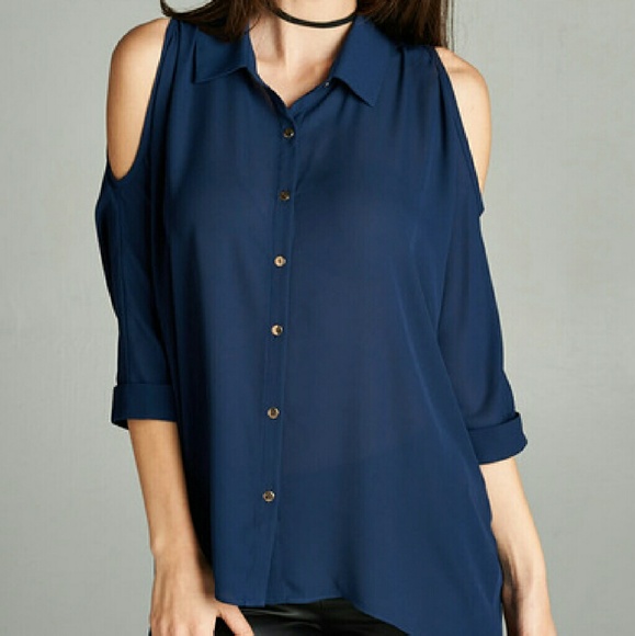 Open Shoulder Button Wool Dobby Top - Picture 3 of 4