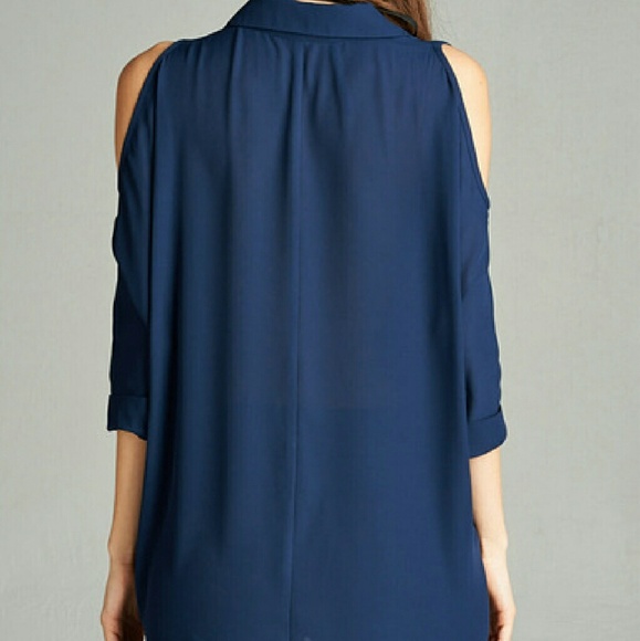 Open Shoulder Button Wool Dobby Top - Picture 4 of 4