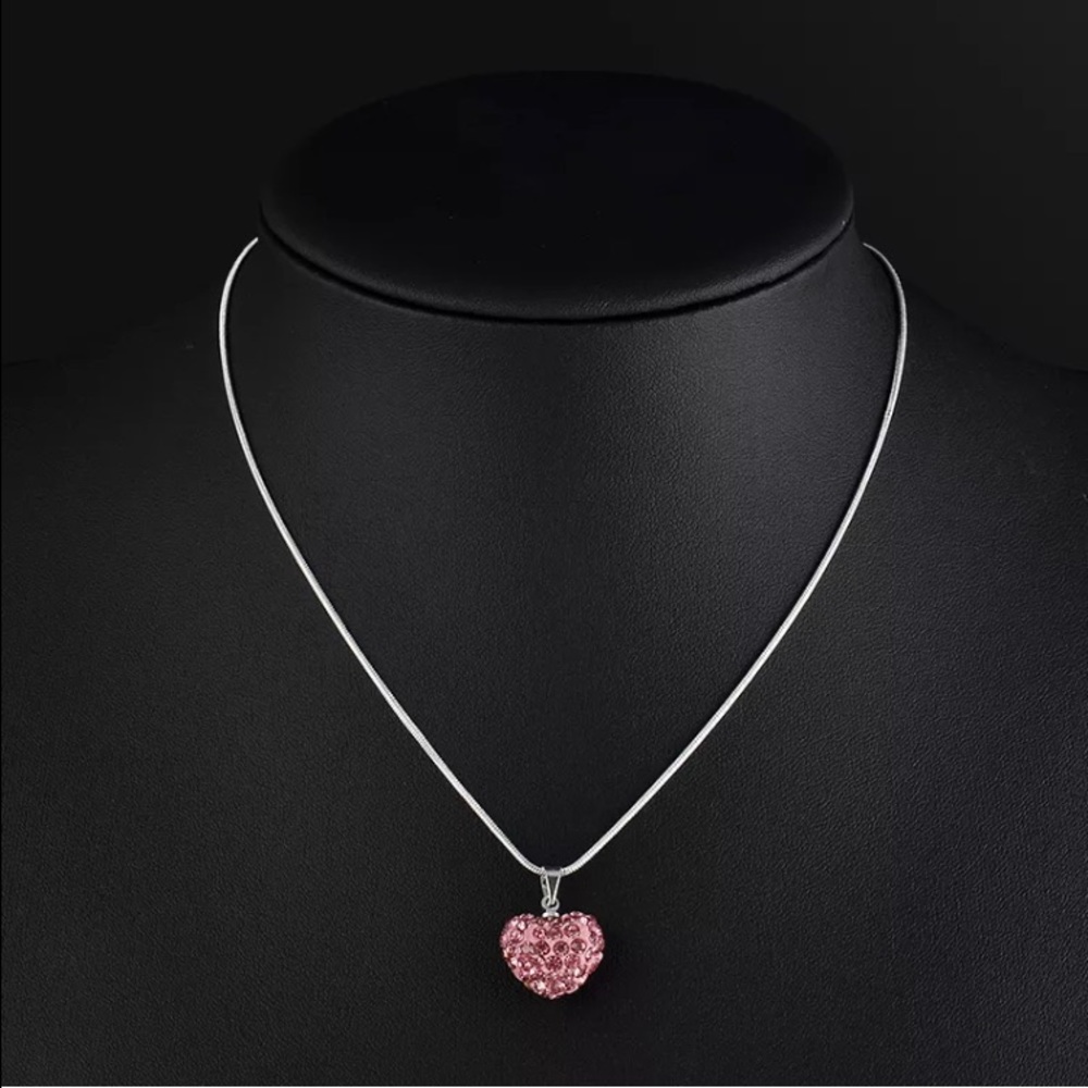 💖Pink Crystal Heart Pendant Necklace💖