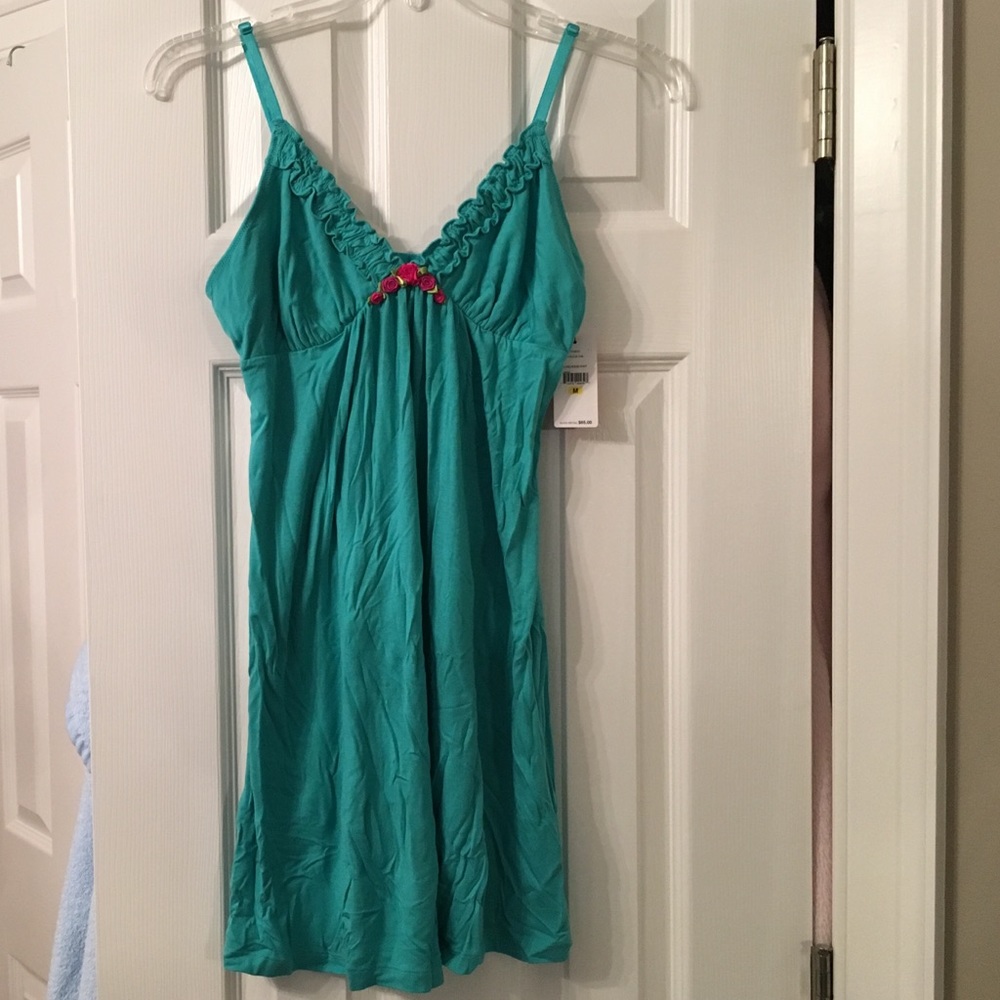 Betsey Johnson Intimates aqua roses Knit Slip NWT
