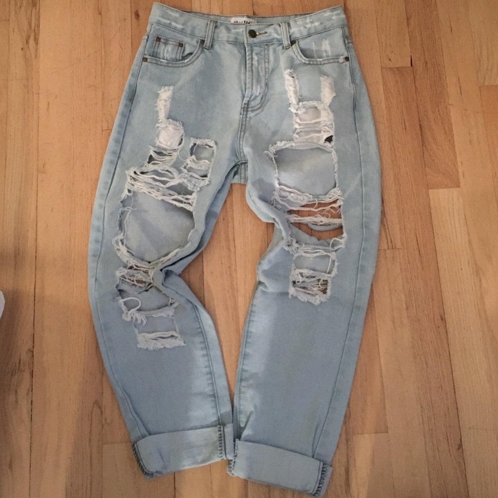 Ripped High Wasted Boyfriend Jeans